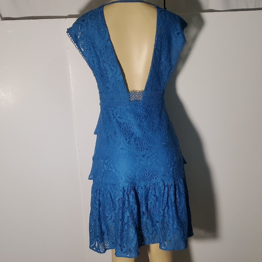 FOXIEDOX Blue Lace Open Back Mini Dress Size S - Picture 6 of 13